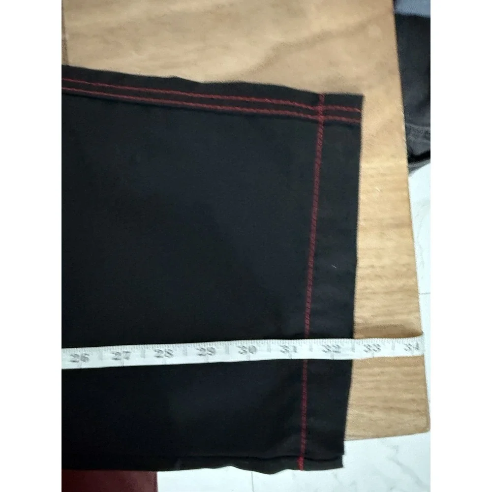 True Religion Mens 32 Black Cargo Pants Red Stitch Wide Leg Y2K Streetwear NWT